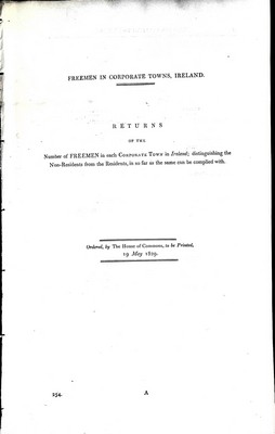 : The Number Of Freemen In Each Corporate Town In Ireland - Freeemen in Corporate Towns, Ireland -  - KEX0309858