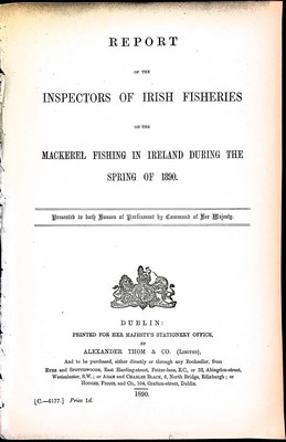  - Report of the Inspector of Irish Fisheries on the Mackerel Fishing in Ireland during the Spring of 1890 -  - KEX0309895