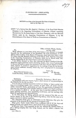 Sir Edward Grogan - Fisheries ( Ireland) : Copy of Letter from Mr. Stopford of the Royal Irish Fisheries Company containing Suggestions for the Improvement of Irish Fisheries -  - KEX0309910