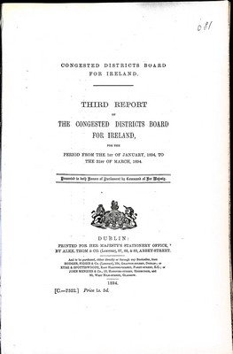  - Congested Districts Board for Ireland: Third report for the Period from 1st january 1894 to 31st 1894 -  - KEX0309913