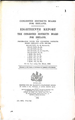  - Congested District Board for Ireland: Eighteenth Reoport of Proceedings under the Congested Districts -  - KEX0309925