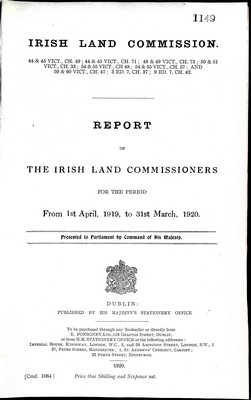  - Irish Land Commission: Report for the Peroiod 1st April 1919 to 31st March 1920 -  - KEX0309928