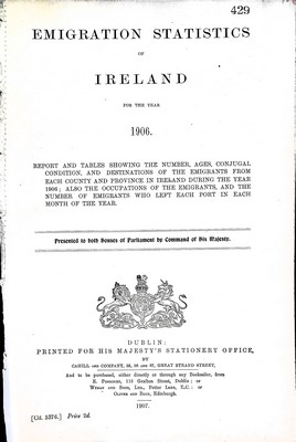  - Emigration Statistics of Ireland for the year 1906 -  - KEX0309930