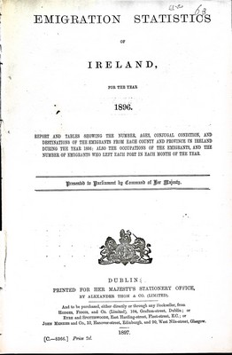  - Emigration Statistics of Ireland for the Year 1896 -  - KEX0309935