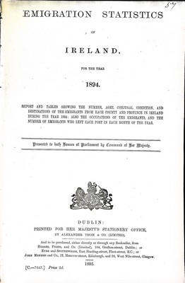  - Emigration Statistics of Ireland for the year 1894 -  - KEX0309936