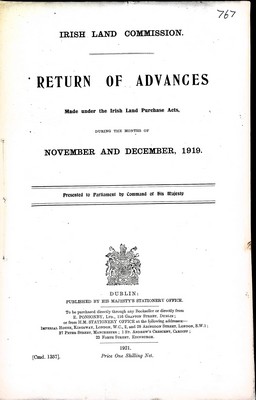  - Irish land Commission :Return of Advances Made under the Irish Land PurchaseActs during the months November and December 1919 -  - KEX0309940