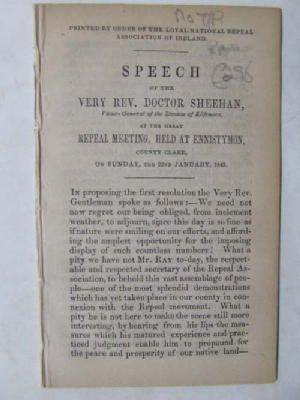 Very Rev.Doctor Sheehan - Speech of The Very Rev. Doctor Sheehan, Vicar-General of The Diocese of Kilfenora, at The Great Repeal Meeting, held at Ennistymon, County Clare, on Sunday the 22nd January, 1843 -  - KHS1004427