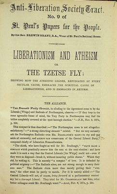 St. Paul'S Papers For The People (No. 9 Of) - Liberationism And Atheism Or The Tzetse Fly ~ Showing how the atheistic leader, repudiated by every secular cause, embraces the spiritual cause of liberationism, and is embraced in return -  - KON0770049