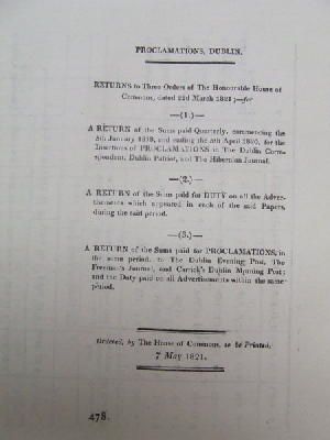  - [Proclamations, Dublin - Returns to Three Orders of the Honourable House of Commons, 1821] -  - KON0823654