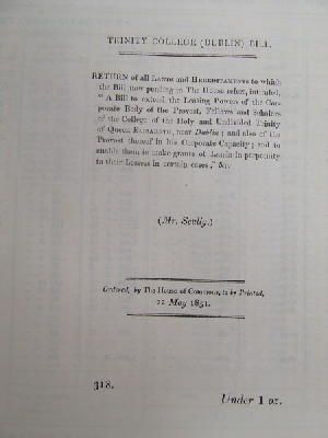 Mr. Scully - [Return relative to the Trinity College (Dublin) Bill. 1851] -  - KON0823747