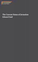 Edward Said - The Current Status of Jerusalem - 9781910170090 - V9781910170090