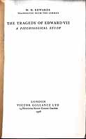 W H Edwards Translated From The German - The Tragedy of Edward VII -  - KEX0304122