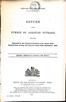  - Return of the number of Agrarian Outrages which were reported to The Royal Irish Constabulary during the quarter ended 30th September 1896 -  - KEX0309662