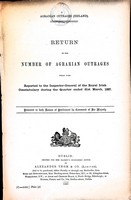  - Return of the Number of Agrarian Outrages reported to the Royal Irish Constabulary during the Quarter ended 31st March 1887 -  - KEX0309665