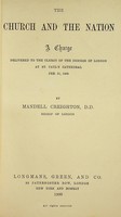 Bishop Of London Mandell Creighton - The Church And The Nation, A Charge Delivred to the Clergy of the Diocese of London at St. Paul's Cathedral Feb. 21, 1900 -  - KON0769956